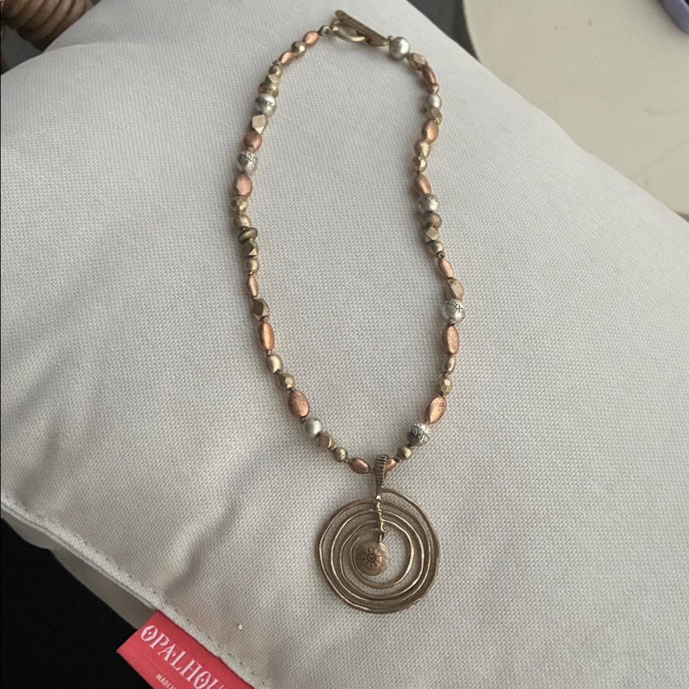 Sigrid Olsen Gold and Silver Beaded Necklace with Spiral Pendant